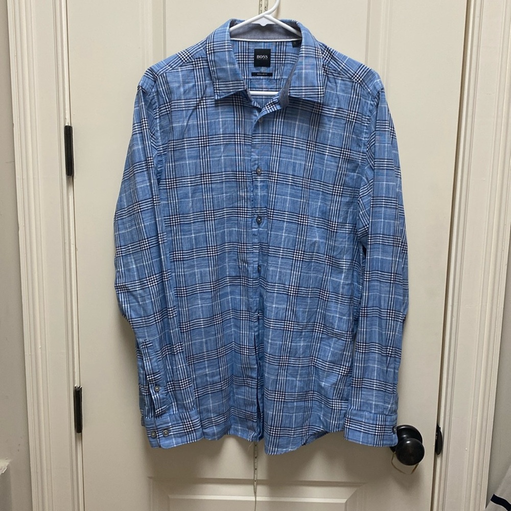 Hugo Boss Lukas regular fit check shirt in blue. 
Size L